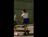 Blue skirt girl falls into ditch fail 