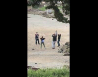 Group girl crutches YMCA beach