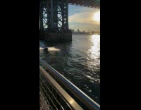 Scary clown waving while driving jetski 