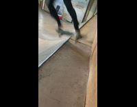 Collab ShredSlams - Skater does trick in indoor skatepark, slips and slams face against wooden ramp