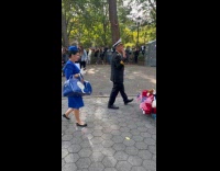 Dog pilot costume and plane at parade