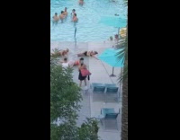 Three girls bikini WAP challenge public pool