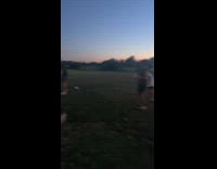 Man jumps on another man but fell