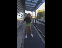 Girl closes eyes and hits head on wooden pole on ramp 