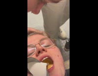 Making coffee art in girls mouth