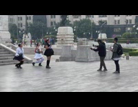 Three women gothic dress dance park speakers