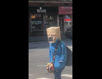 Girl brown paper bag face mask drawing