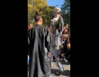 Collab WINY - Beetlejuice lift pet dog then crowd cheer