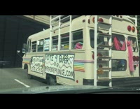 School bus colorful streamers vote 4 paper 