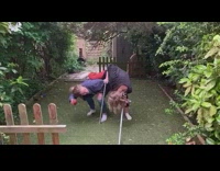 Woman crutches piggyback ride fall fail
