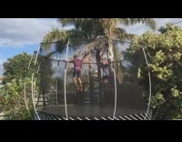 Two guys jump trampoline scorpion fail net 