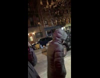 Man crossing loses balance and falls