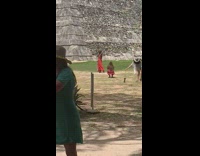 Woman red orange dress outfit windy pictorial pyramid