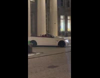 White convertible car girl pose red seats