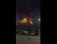 Collab WINY - Fire Blazes on Road Bridge at Night