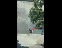 Guy takes selfie burning trash parking lot 