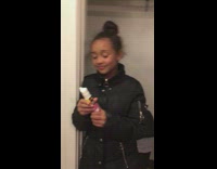 Girl eats a white glue stick and then runs away