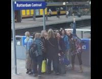 Large group of ladies attempt selfie station
