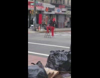 Red pants person with canes step stool 