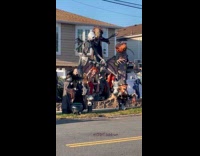 Large Halloween decorations on the front yard