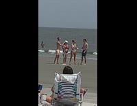 Four friends tiktok dance beach sand tripod 