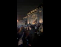 Crowd gathers in front of MET Hanukkah celebration