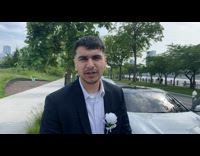 2 guys talk about white car in prom outfits 