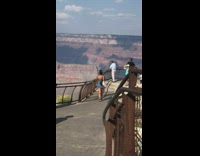 Woman red brown dress walks while friend films behind