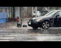 Drum gets washed away by street flood