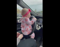 Baby thrust and honks steering wheel horn in car
