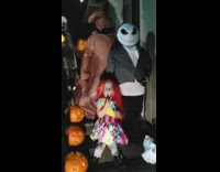 Little girl in Halloween Costume poses and fell from the stairs