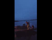 Fireworks go off then one hits girl running