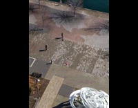 Leap frog empty park walkway three people