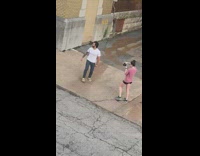 Man white top heel click pictorial sidewalk Part 1