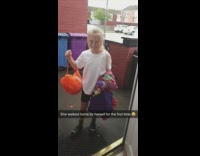 Mom opens door yells little girl smiles