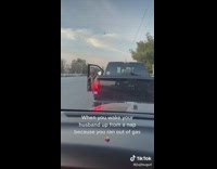 Husband refills gas in wifes car 