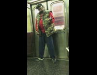 Collab Subway Creatures - Camo vest red shirt headphones singing Jackson 5 song subway