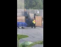 Trash toss into dumpster 