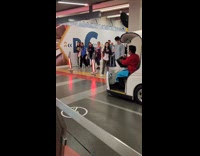 Stoplight Turns Red in Airport Indoor Crosswalk