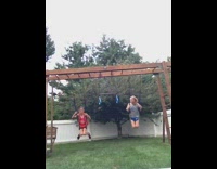 Two girls on swings on falls off 