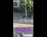 Woman black sweatshirt dance exercise street coffee