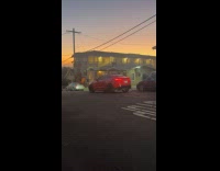 Woman pours wine gets pulled by car