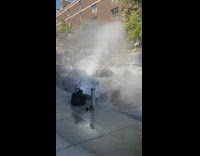 Strong water from the Fire Hydrant splashes car beside