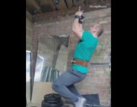 Guy hangs on cable breaks falls backwards 