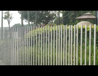 Metal rods of fence move and waves