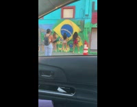 Three women dress turn around Brazil Flag