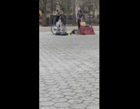 Guy walking his bike yells like tarzan into mic