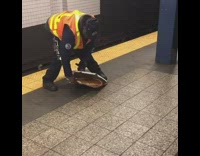 Construction worker drops entire pizza 