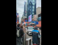 Fire truck honks horn on street