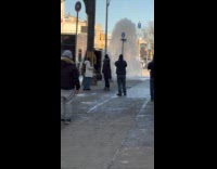 Water leak burst out upward on street